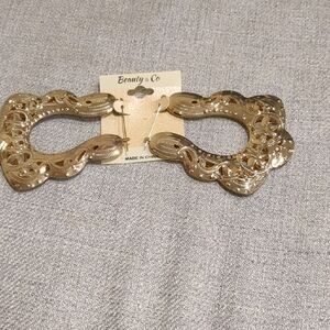 Beauty & Co Gold Tone Door Knocker Fillegree and Scalloped Earrings.